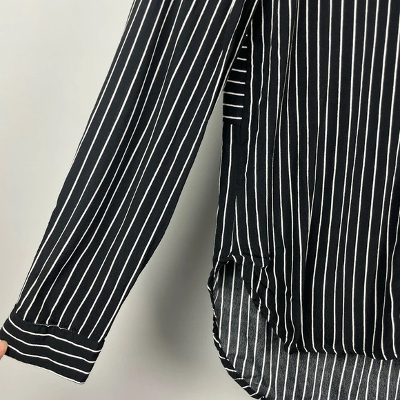 Three‎ Dots Black White Striped Long Sleeve Button Up Tunic Top - Picture 7 of 10